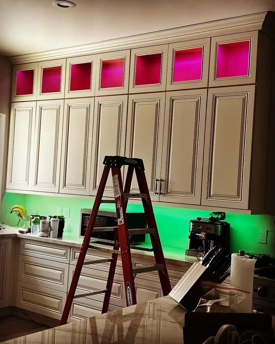 RGB under-cabinet and above-cabinet LED lighting installation - Orozco Electric Scottsdale